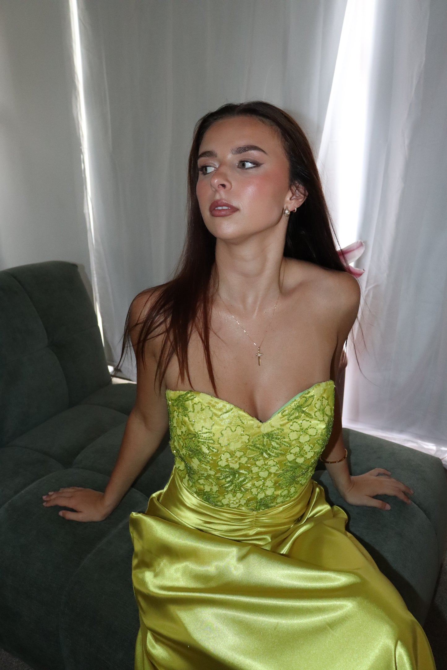 Chartreuse beaded gown