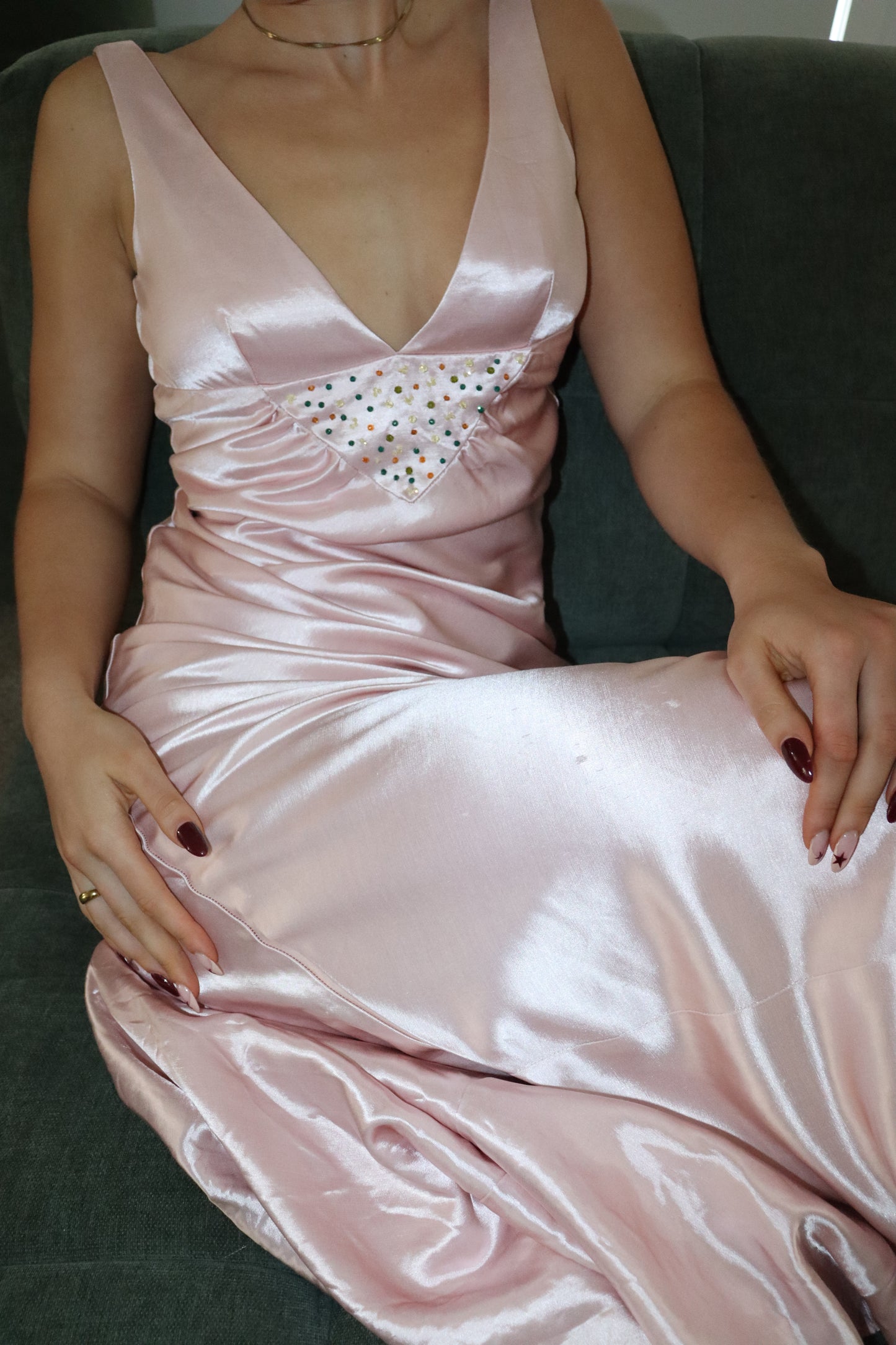 Baby pink beaded gown
